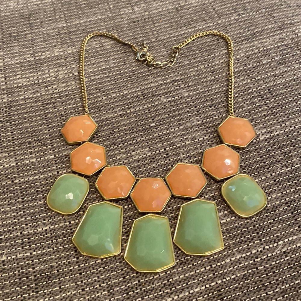 Coral and light green stone necklace